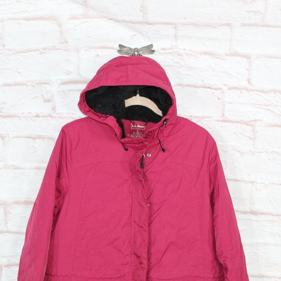 LL Bean Red Nylon Hooded Lined Warmer Winter Jacket Size L Reg - Picture 2 of 9